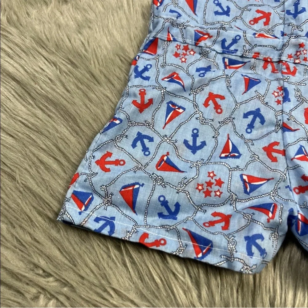 Vintage Toddler Blue Red Sailor Anchor Romper
